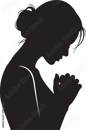 Vector silhouette of woman praying with hands clasped
