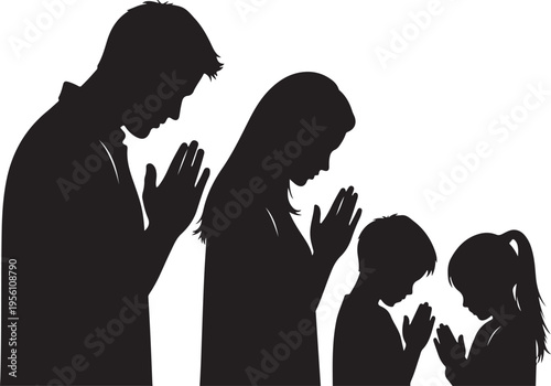 Vector silhouette of family praying together