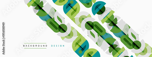 Abstract geometric pattern. Overlapping shapes create modern background design. Green, blue, gray hues dominate composition.