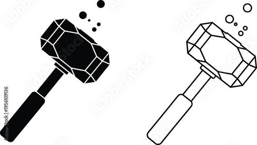 3d model of a hammer and a technical drawing of a hammer Vector