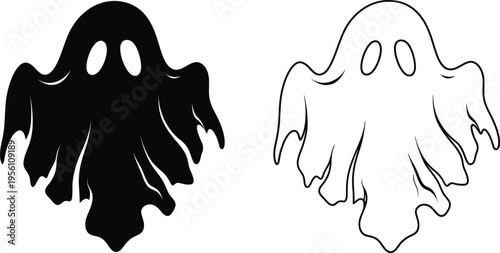 Black and white ghost illustrations Vector