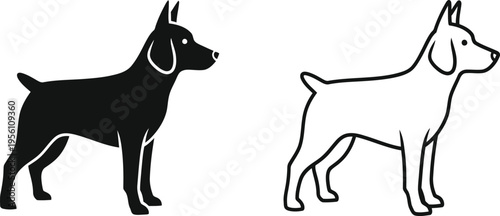 Black and white illustration of two dogs side by side Vector