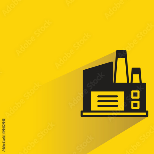factory building icon with shadow on yellow background