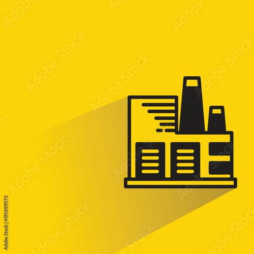 factory building icon with shadow on yellow background