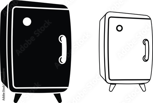 Black and white mini fridge and refrigerator outline Vector