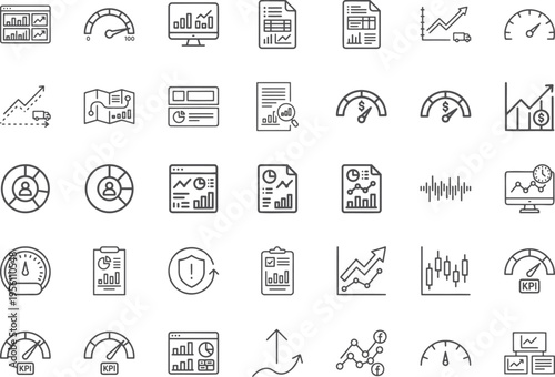 Performance monitoring and logistics tracking data visualization icons