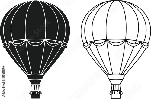 Hot air balloons in black and white Vector