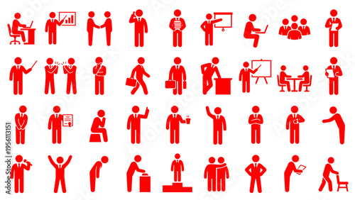 Business person pictogram icon set with various professional poses