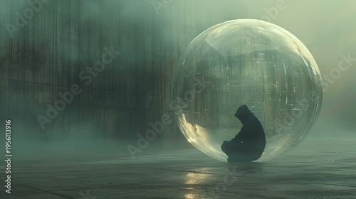 Silhouette in Bubble Expressing Isolation