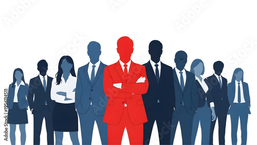 Professional Business Team Silhouettes with Red Leader SVG for Leadership and Corporate Success Concepts