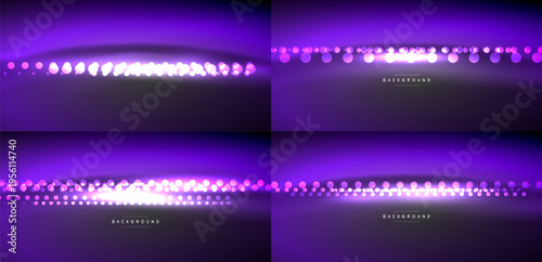Purple backgrounds showcase gradient effects, dots, light flares. Variations offer differing particle density, brightness levels.