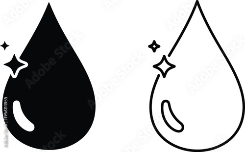Black and white water droplet sparkle icons Vector