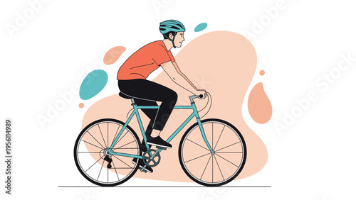 Active man wearing a safety helmet while riding his bicycle outdoors as part of a healthy lifestyle and eco friendly transportation routine.