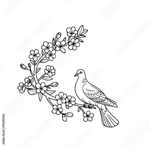 Floral vignette frame with love birds and doves, couple of pigeons in love, floral spring border, arch for wedding, invitation, marriage