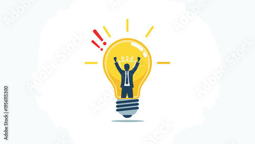 Creative concept showing the silhouette of a successful businessman inside a glowing light bulb representing an idea.