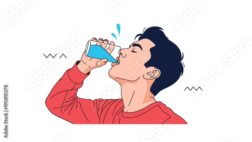 Young man drinking a refreshing glass of clean water to stay hydrated and healthy throughout his busy daily routine.