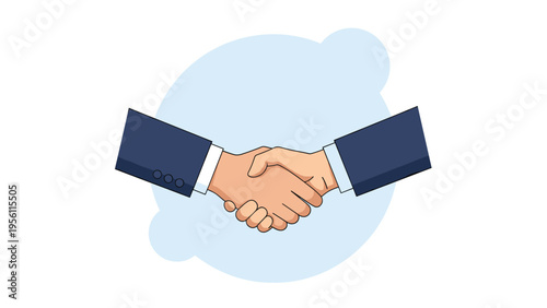 Two professional business people in suits shaking hands to confirm a successful deal or partnership in the office.