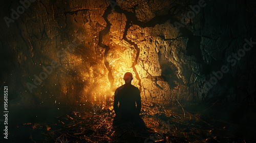 Silhouette of Survival: Firelit Shadow in Cave