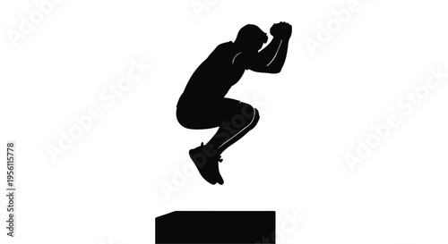 Athletic person jumping over obstacle in black silhouette, exercising outdoors with dynamic movement and motivational energy