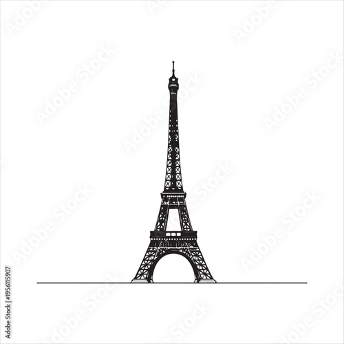 Elegant black and white illustration of the Eiffel Tower standing alone
