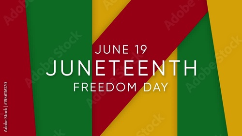 Juneteenth Freedom Day June 19 Background with Pan African Colors Red Green Yellow Geometric Design