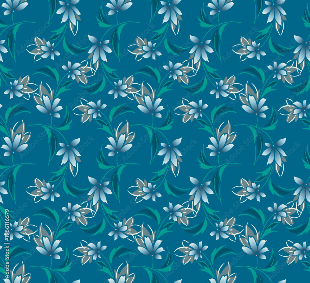 Fototapeta premium Japanese Curl Flower Branch Vector Seamless Pattern