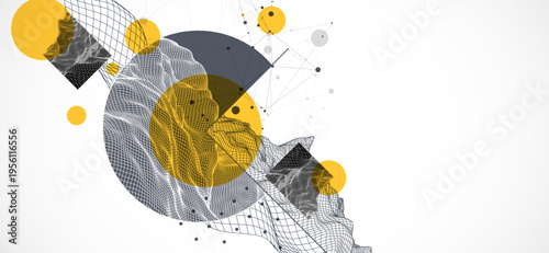 Modern science and technology background. Abstract wireframe art. Vector.