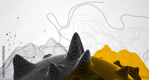 Trendy abstract wireframe background. Mountain art elements. Surface illustration. Vector.