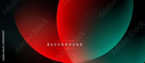Abstract gradients blend red, teal hues. Minimalist design features curved shapes, central text reads background. Dark backdrop emphasizes vibrant color transitions.