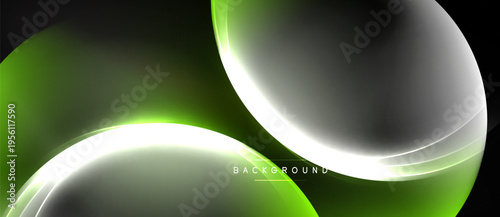 Abstract green, gray lines create dynamic flow. Smooth curves suggest movement, light reflecting off surfaces. Modern design element.