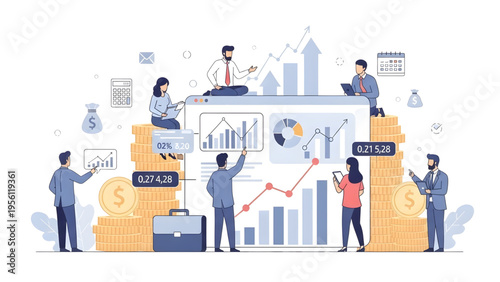 Business Team Analyzing Financial Data and Profit Growth Dashboard SVG Transparent Background for Investment Strategy