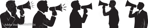 Set of silhouettes of a businessman speaking into a megaphone