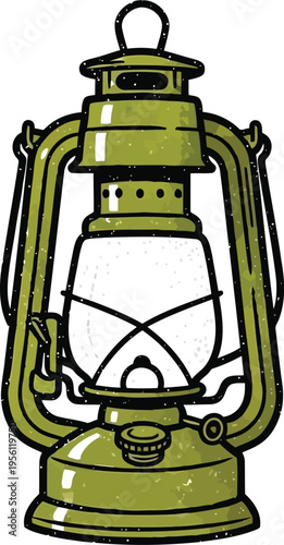Vintage Green Oil Lantern Illustration for Camping and Outdoor Adventure Design