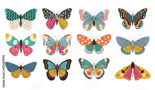 Flat Abstract Butterflies and Moths Vector Set – Decorative Modern Collection