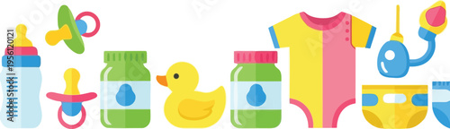 Baby Care and Newborn Essentials Flat Vector Icons Set for Nursery Design