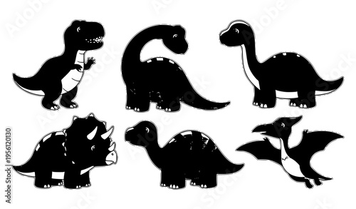 Cute Dinosaur Clipart Set – T-Rex, Diplodocus, Triceratops, Pterodactyl Vector