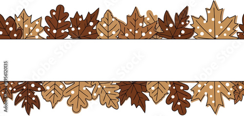 Autumn Leaves Border Frame with White Polka Dots on White Background