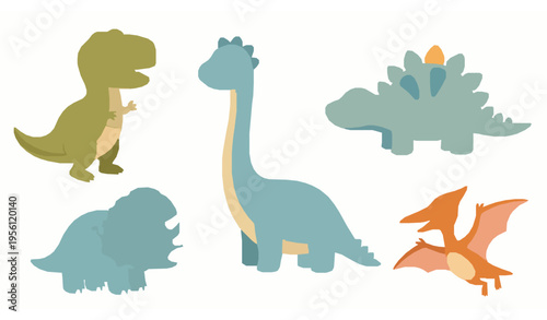 Cute Dino Vector Clipart Set – Cartoon T-Rex, Diplodocus, Triceratops, Pterodactyl