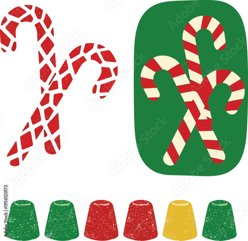 Christmas Candy Canes and Gumdrop Sweets Set Festive Holiday Vector Illustrations