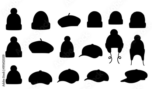 Flat Vector Hats Collection – Winter and Autumn Headwear for Kids and Adults