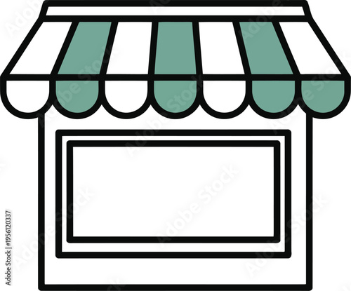 Small Store Front Icon with Striped Awning for Retail Business and E commerce Web Design