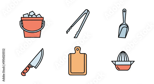 Set of kitchen tools and accessories isolated on white background.