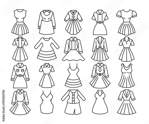 beauty dress line icons set vector illustration