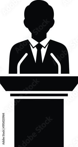 Speaker at Podium Icon   Professional Business Presentation or Public Speaking Symbol