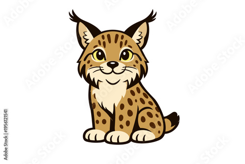 Cute cartoon lynx cub character with charming spotted fur and expressive eyes, a playful vector illustration perfect for children's designs and animal-themed projects