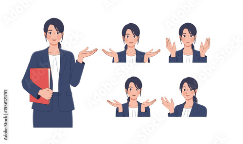 Businesswoman presenting with various hand gestures