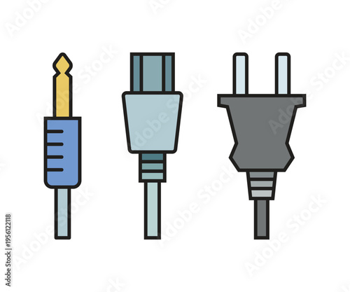 audio plug and electric plug icons set illustration vector