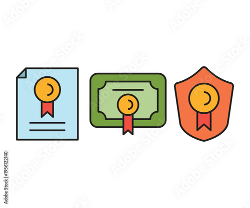 certificate document icons set vector illustration
