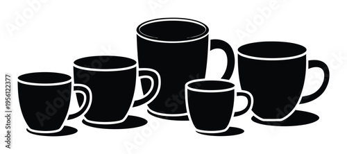 Black Coffee Mugs Vector Illustration
