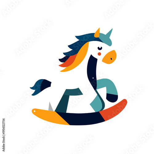 Rocking horse unicorn toy with colorful mane and tail, playful and whimsical design for childrens room decor, nursery, or fantasy concept